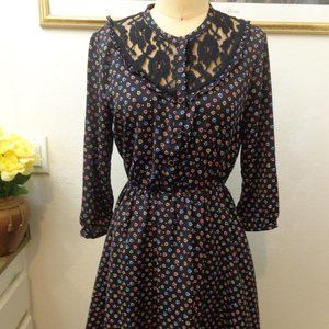 Forever 21 Floral Print with Lace Trim High Low Dress